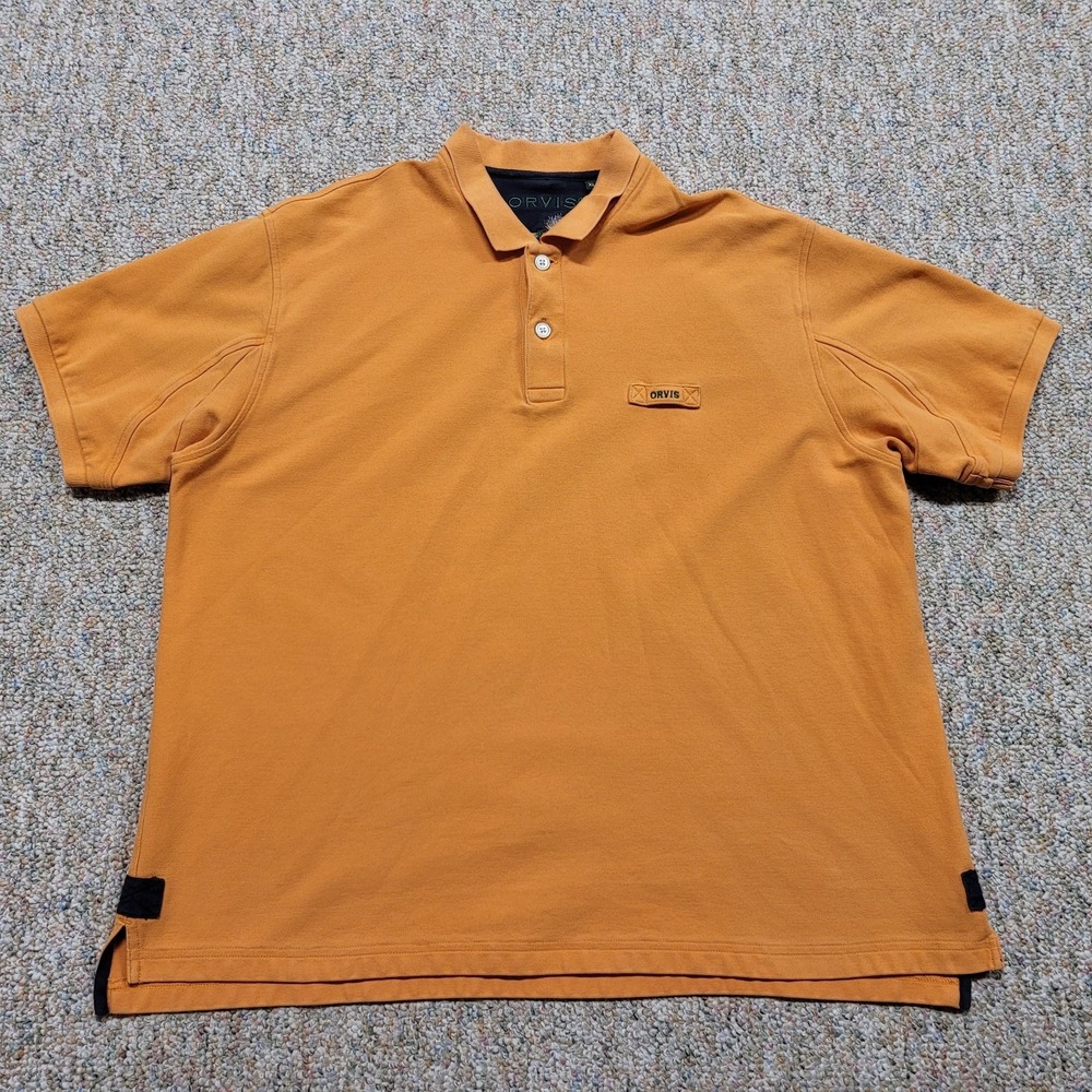 Orvis Polo Shirt Mens XL Orange Cotton Rugged Pullover‎ Hiking Fishing Outdoor